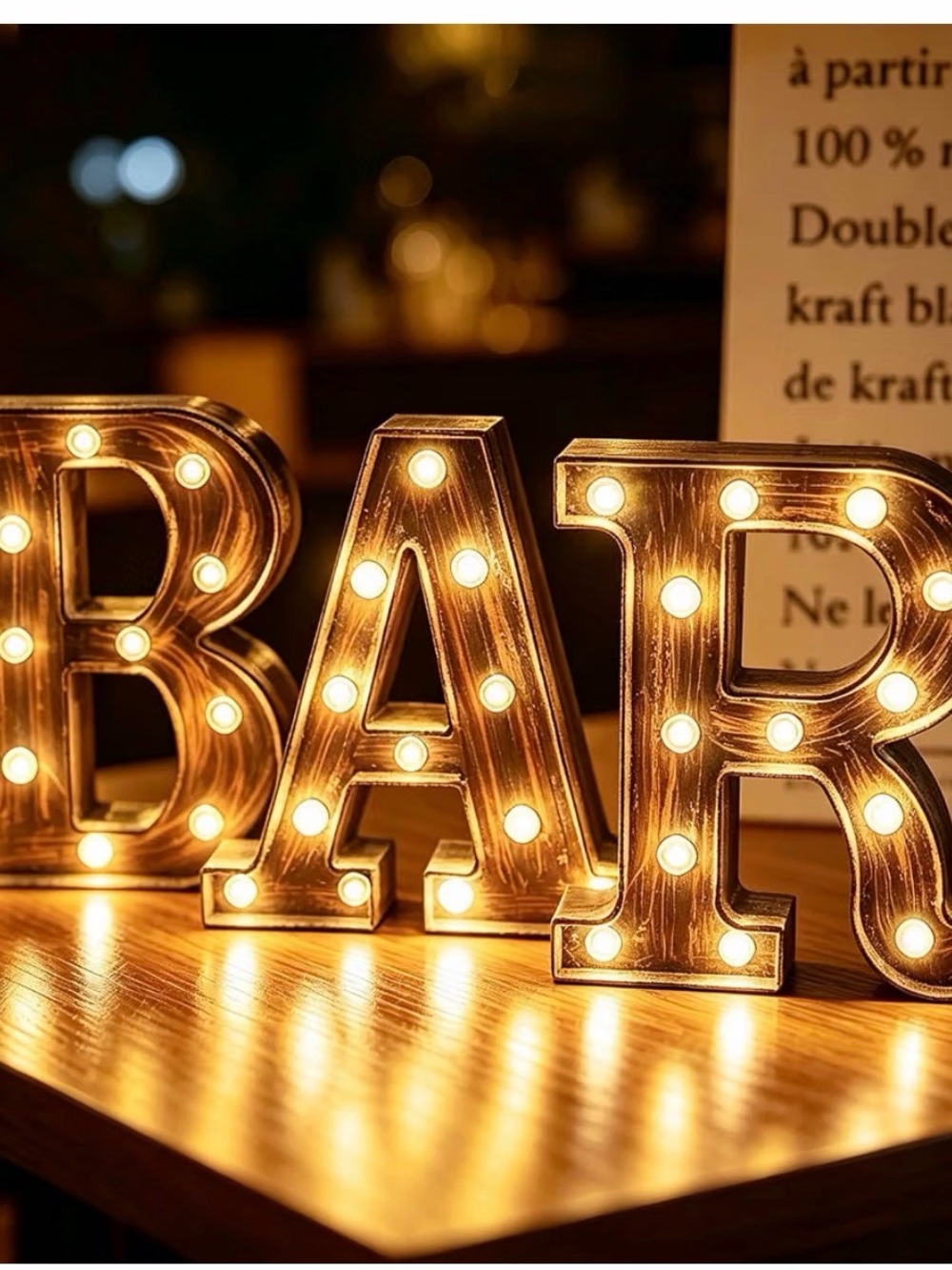 Illuminated BAR Marquee Letters - Warm Gold LED